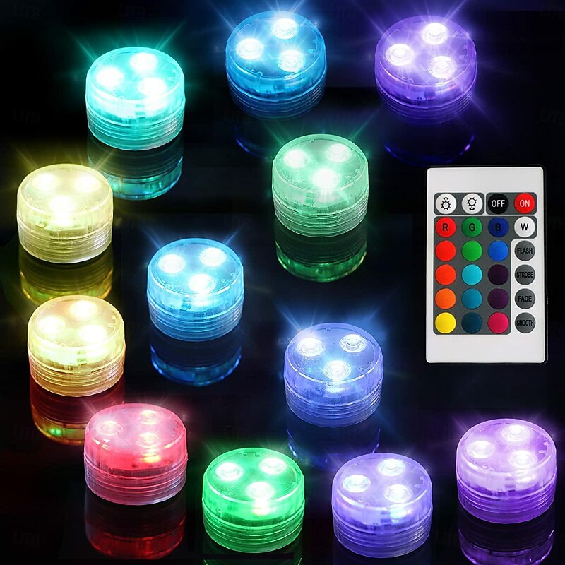 Submersible Pool LED Light with Remote RGB Aquarium Diving Light Battery Powered 3LED Underwater Light Wedding Pond Pool Bathtub Aquarium Party Vase Decoration 1PC