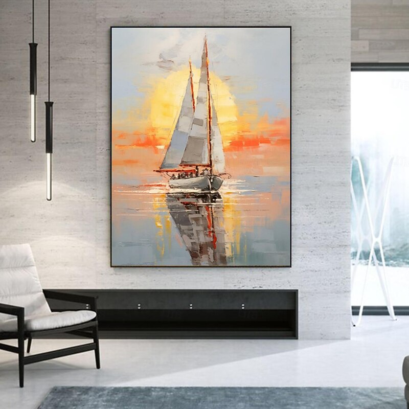 Handmade oil paintingCanvasWall art decorationAbstract knife paintingLandscape sea viewUsed for home decoration Rolling frameless unstretched painting3