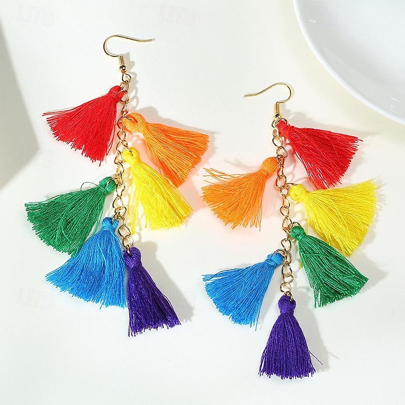 Rainbow Halloween Earrings LGBT LGBTQ Gay Lesbian Adults' Women's Masquerade Pride Parade Pride Month Easy Halloween Costumes Dress Up4