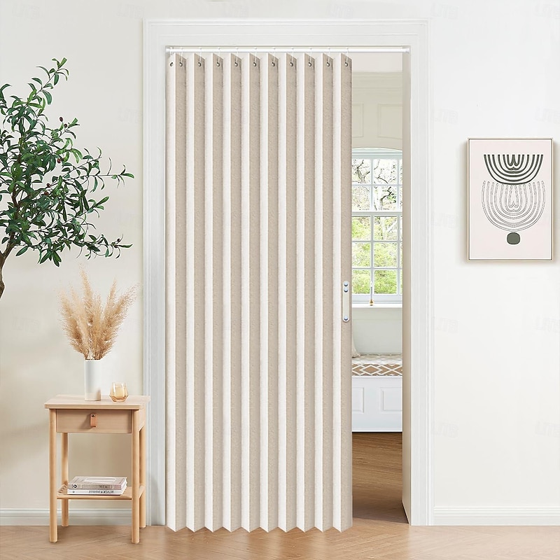 Kitchen Curtains Doorways Pleated Folding Curtain with Hooks Waterproof Fabric Doors Curtain for Closet and Room Divider 1 Panel2