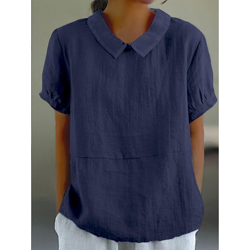 Women's Shirt Blouse Cotton Linen Shirts Plain Basic Modern Shirt Collar Daily Buttons White Pink Navy Blue Light Blue Summer4