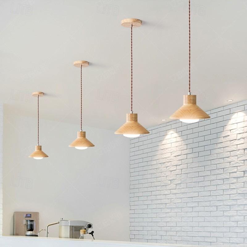 LED Pendant Light 20cm 1-Light Warm White Metal Wood Painted Finishes Bulb Included Modern Style Dining Room Bedroom Pendant Lantern Design 110-240V4