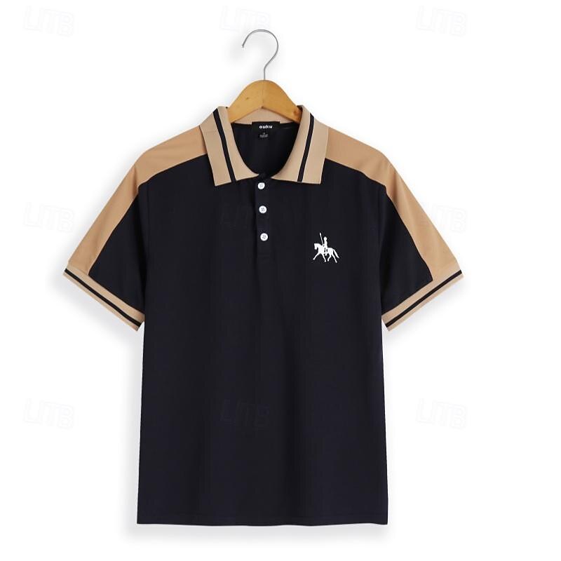 Men's Golf Shirt Pique Polo Shirt Casual Holiday Lapel Short Sleeve Fashion Basic Color Block Patchwork Embroidered Summer Regular Fit Navy-blue Deep Green Dark red Black Golf Shirt2