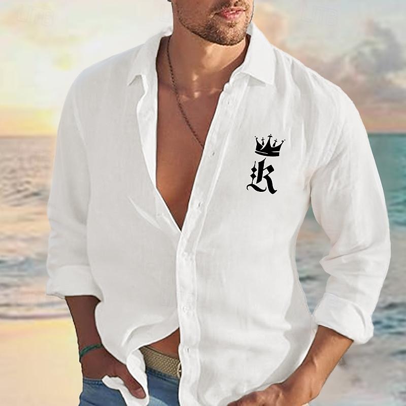 Men's Shirt Linen Shirt Casual Shirt Button Up Shirt Cotton Shirt King Hawaiian Holiday White Pink Light Blue Long Sleeve Turndown Spring &  Fall Clothing Apparel Embroidered3