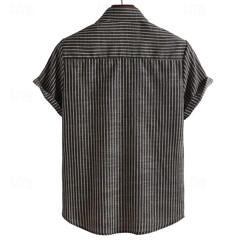 Men's Shirt Summer Shirt Casual Shirt Beach Shirt Button Up Shirt Striped Shirts Black Short Sleeve Stripes Turndown Vacation Hawaiian Clothing Apparel Polyester Fashion Casual Comfortable3