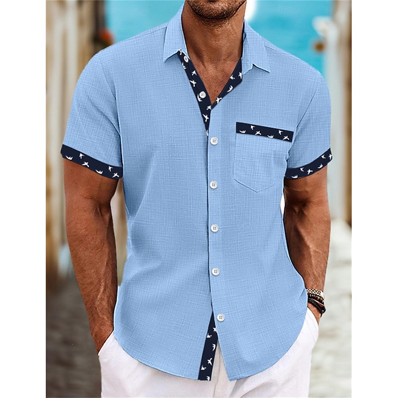 Men's Shirt Linen Shirt Summer Shirt Beach Wear Button Up Shirt Plain Casual Daily White Blue Green Khaki Short Sleeve Collar Summer Spring Clothing Apparel