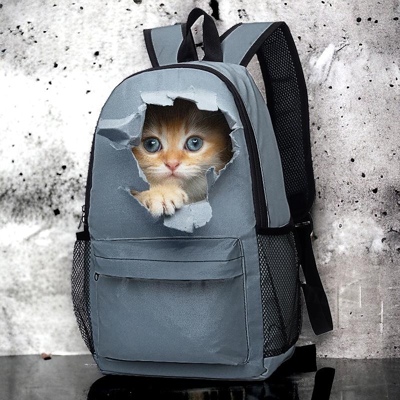 3D Cute Cat Backpack with Ripped Wall Print – Large Capacity School Bag for Girls, Teens, and Cat Lovers, Lightweight Bookbag for Daily Use or Travel