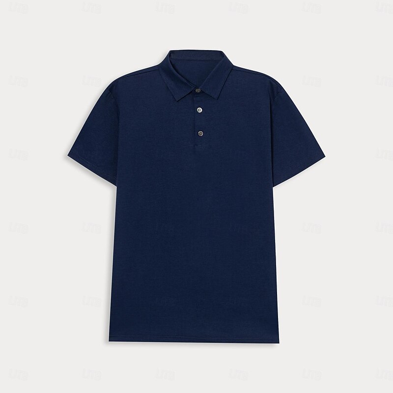 Men's Business Polo Casual Lapel Short Sleeve Modern Formal Solid Color Button Summer Navy Blue Blue Green3