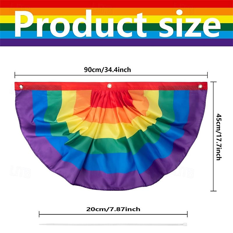 2PCS Rainbow Pride Bunting Flag  Rainbow Gay Pride Pleated Fan Flag Banner for Gay Pride LGBTQ Parades Celebration Outdoor Pride Yard Decorations2