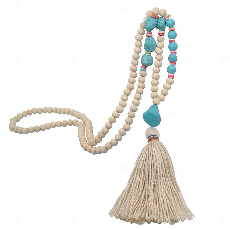 1PC Necklace For Women's Street Daily Wooden Crystal Stone Long4
