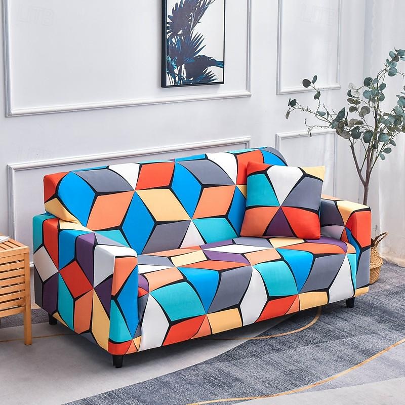 Sofa Cover Elastic Sofa Slipcover Geometric Floral Series Printed Pattern Furniture Protector L-Shaped for Bedroom Office Living Room Home Decor 14