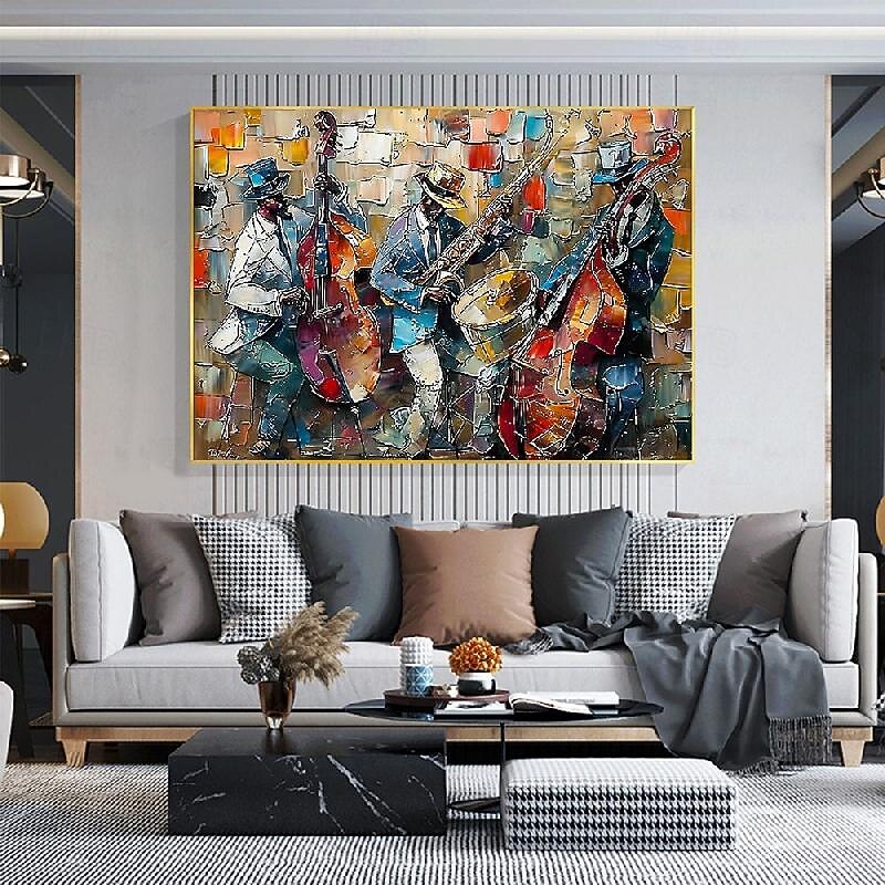 Large Abstract Jazz Band Oil Painting on Canvas hand painted  Wall Art  Black Jazz Music Art painitng Custom Painting Fashion Decor for Living Room Home Decor2