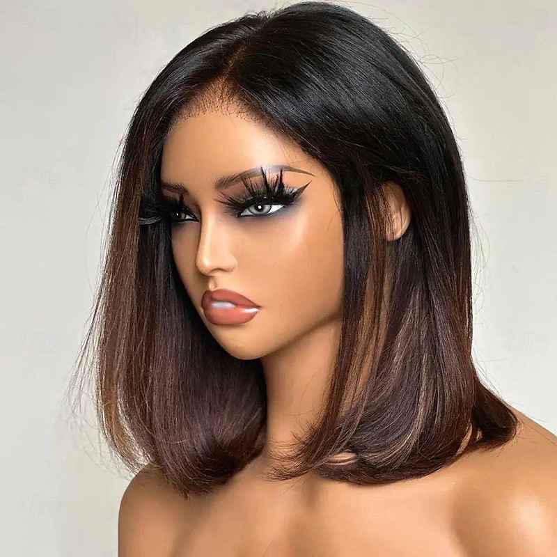 Remy Human Hair 13x4 Lace Front Wig Free Part Brazilian Hair Silky Straight Auburn Wig 130% 150% Density with Baby Hair Ombre Hair 100% Virgin Glueless Pre-Plucked For Women Short Human Hair Lace Wig2