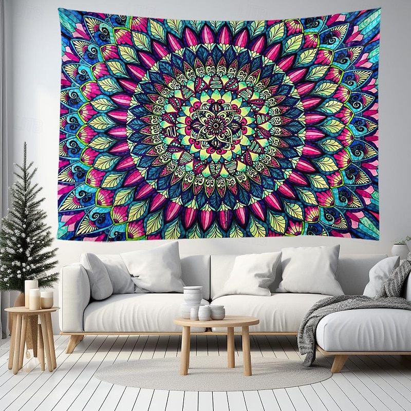 Blacklight Tapestry UV Reactive Glow in the Dark Glow Party Neon Mandala Bohemian Psychedelic Trippy Misty Hanging Tapestry Wall Art Mural for Living Room Bedroom2