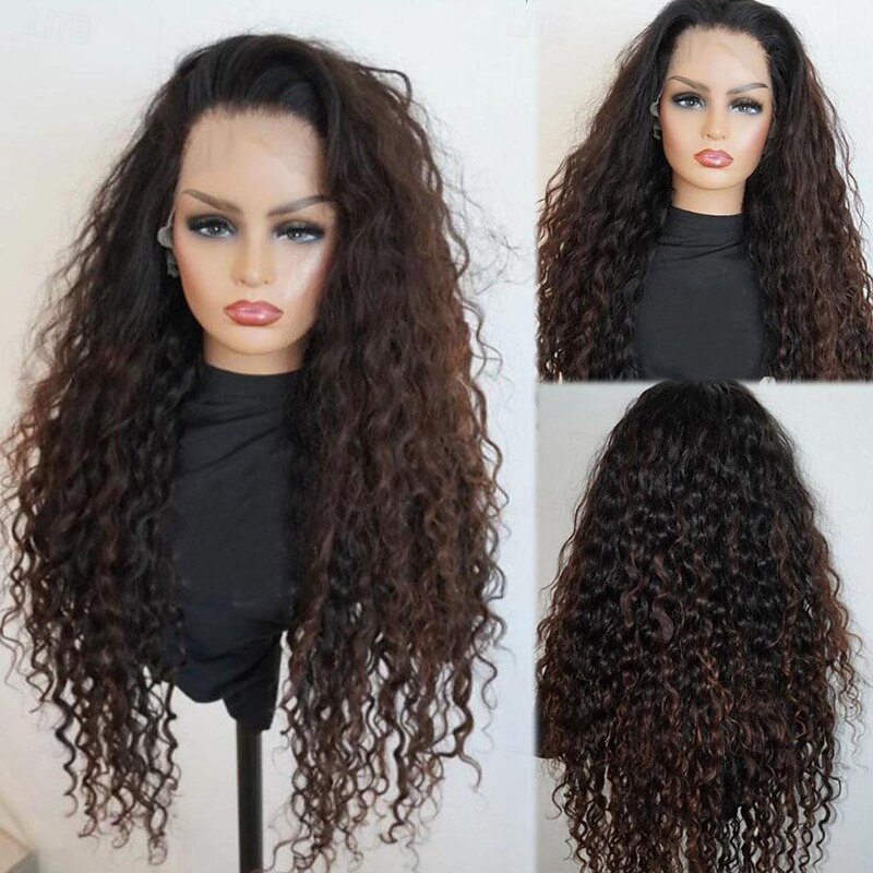Remy Human Hair 13x4 Lace Front Wig Free Part Brazilian Hair Curly Multi-color Wig 130% 150% Density with Baby Hair Highlighted / Balayage Hair 100% Virgin Glueless Pre-Plucked For Women Long Human3