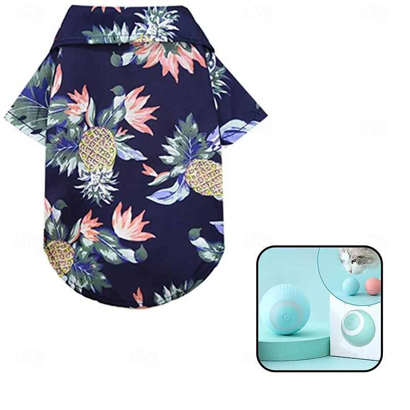 Dog Hawaiian Shirt 2 Pieces with Electric Toys Puppy Clothes for Small Medium Large Dogs Boy Breathable Coconut Tree Dog T-Shirt Pet Apparel Cat Outfit