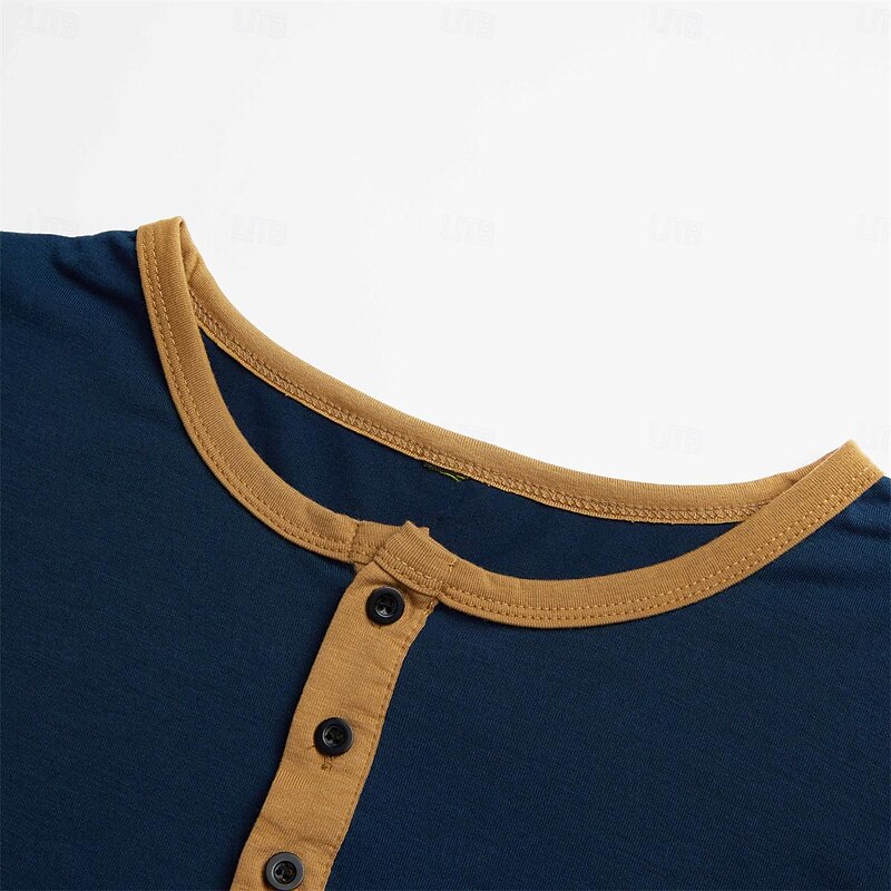 Men's Henley Shirt Tee Top Short Sleeves Plain Raglan Sleeve Fashion Designer Basic Button Up Henley Vacation Street Going out Summer Dark Brown Navy Blue Royal Blue Henley T-Shirt2