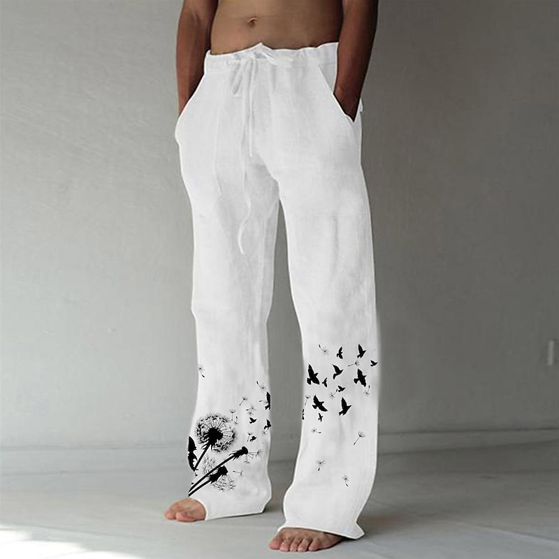 Men's Graphic Prints Dandelion Trousers Summer Pants Beach Pants Mid Waist Fashion Designer Big and Tall Casual Daily For Vacation Elastic Drawstring Design Front Pocket Straight Leg Spring & Summer