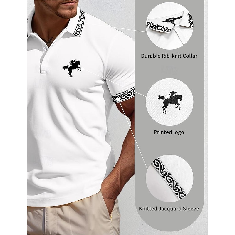 Men's Button Up Polos Golf Shirt Casual Sports Lapel Ribbed Polo Collar Short Sleeve Fashion Basic Color Block Patchwork Embroidered Summer Regular Fit Black White Yellow Gray Button Up Polos2