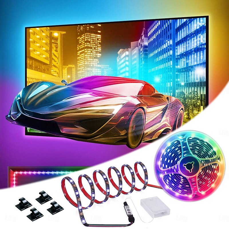 Waterproof USB LED Strip Lights RGB Color Changing 3.28-15FT Battery Powered LED Strip Lights Flexible Battery Operated LED Lights with 3 Keys IR Controller for Bedroom Desk Home Room TV Camping and DIY Decor