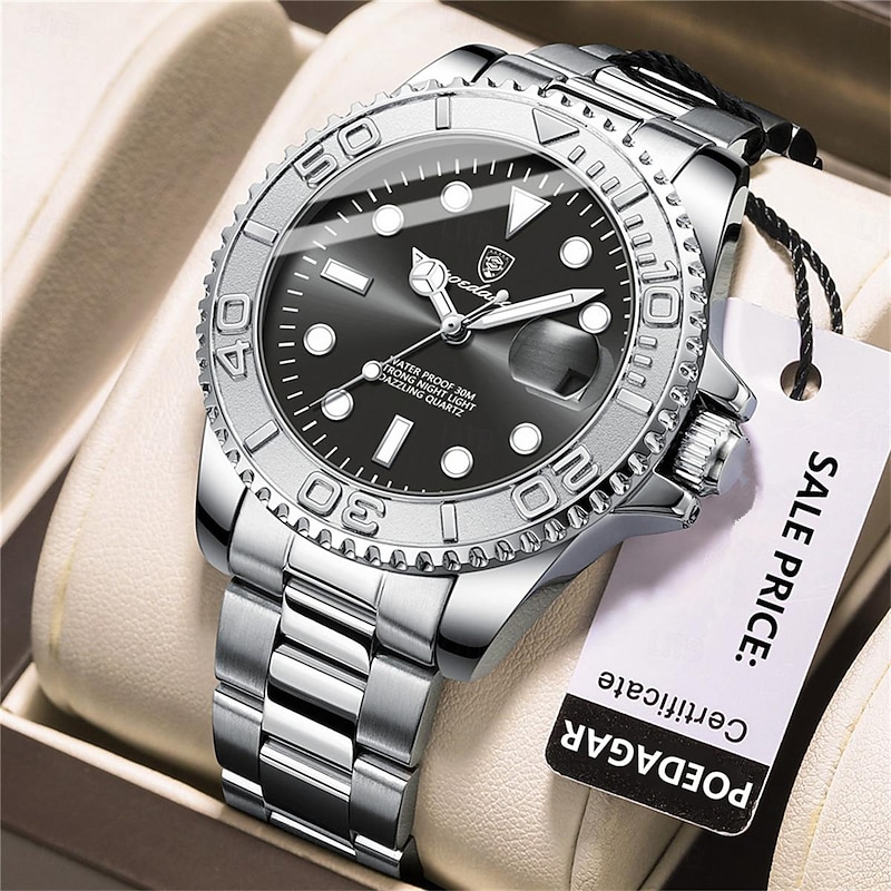 POEDAGAR Men Quartz Watch Outdoor Fashion Casual Wristwatch Luminous Calendar Waterproof Decoration Steel Watch