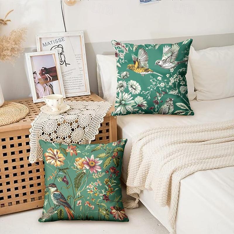 Birds Flowers Decorative Toss Pillows Cover 4PC Soft Square Cushion Case Pillowcase for Bedroom Livingroom Sofa Couch Chair4