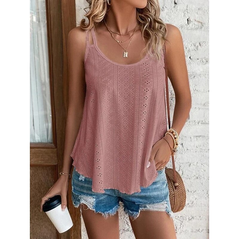 Women's Camisole Tank Top Casual Cut Out Sleeveless Regular Tops U Neck Vacation Daily White Pink Blue Green Summer