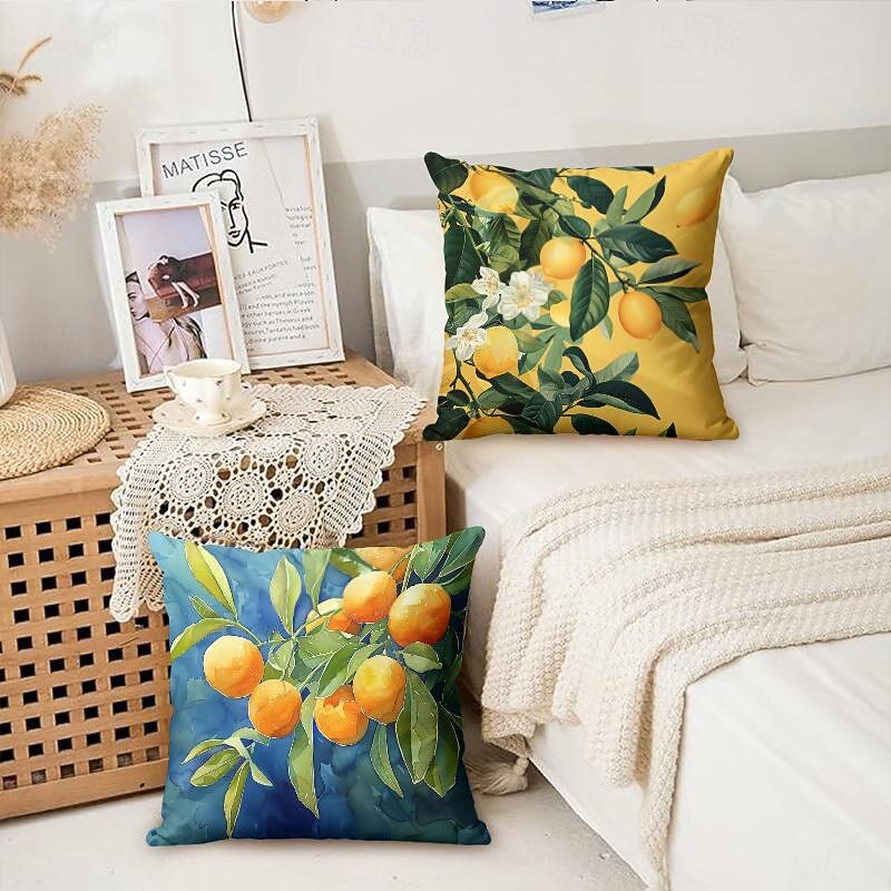 Tropical Fruits Decorative Toss Pillows Cover 4PC Soft Square Cushion Case Pillowcase for Bedroom Livingroom Sofa Couch Chair4