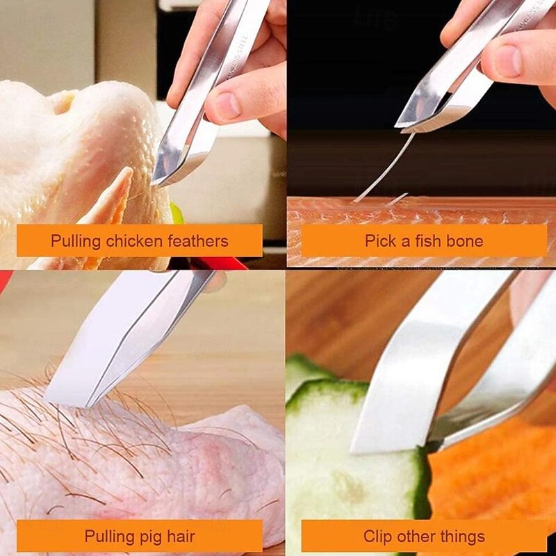 Kitchen Fish Bone Tweezers Stainless Steel Pincer Clip  Puller Remover Fish Bone Plucking Clamp Kitchen Accessories3