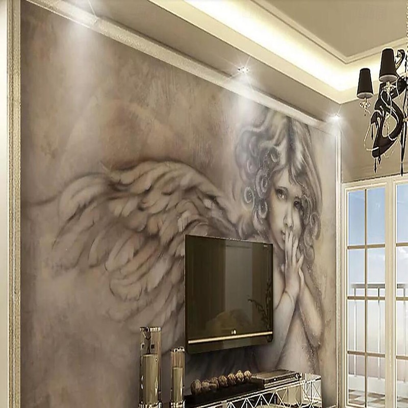 Cool Wallpapers Wall Mural Vintage Angel 3D Wallpaper Wall Sticker Covering Print Adhesive Required 3D Effect Canvas Home Décor3