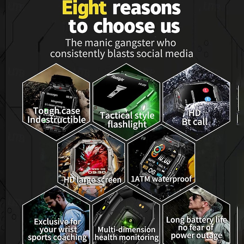 696 KR82 Smart Watch 2.1 inch Smartwatch Fitness Running Watch Bluetooth ECG+PPG Pedometer Call Reminder Compatible with Android iOS Women Men Hands-Free Calls Message Reminder IP 67 46mm Watch Case4