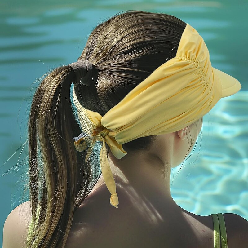 Fshion Solid Color Women's UV Sun Protection Wide Brim Visor Fashion Print Ruched Sun Protection Empty Summer Beach Hat2