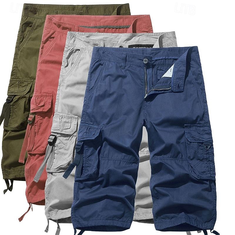 Men's Tactical Shorts Capri Cargo Shorts Cargo Shorts Capri Pants Hiking Shorts Buttons Multi Pocket Plain Wearable Calf-Length Outdoor Daily Going out Fashion Classic Lake blue Black