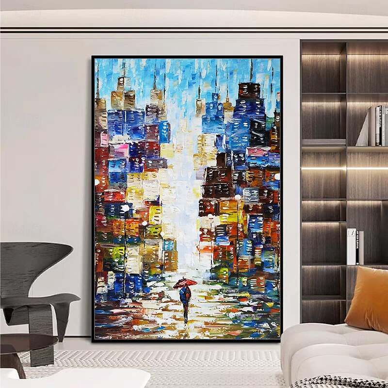 Mintura Handmade City Landscape Oil Paintings On Canvas Large Wall Art Decoration Modern Abstract Picture For Home Decor Rolled Frameless Unstretched Painting4