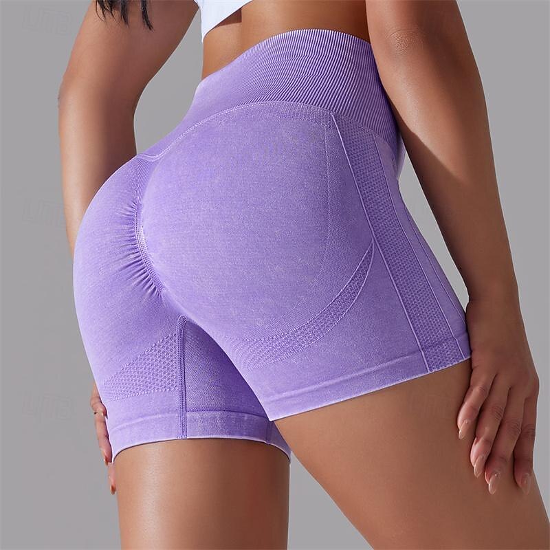 Women's Gym Shorts Yoga Shorts Workout Shorts High Waist Pilates Gym Workout Workout Shorts Solid Color Dark Grey Sky Blue Purple Sports Activewear Stretchy Slim3