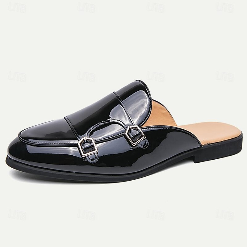 Men's Clogs & Mules PU Leather Comfortable Slip Resistant Loafer Black White4