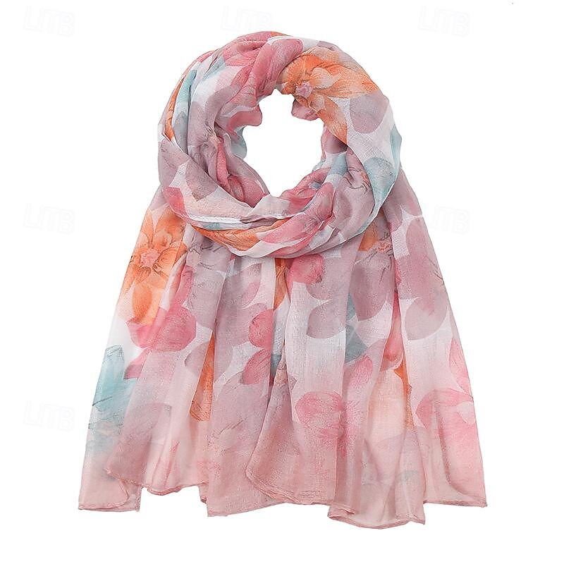 Women's Rectangle Scarf Street Daily Date Purple Pink Scarf Floral4