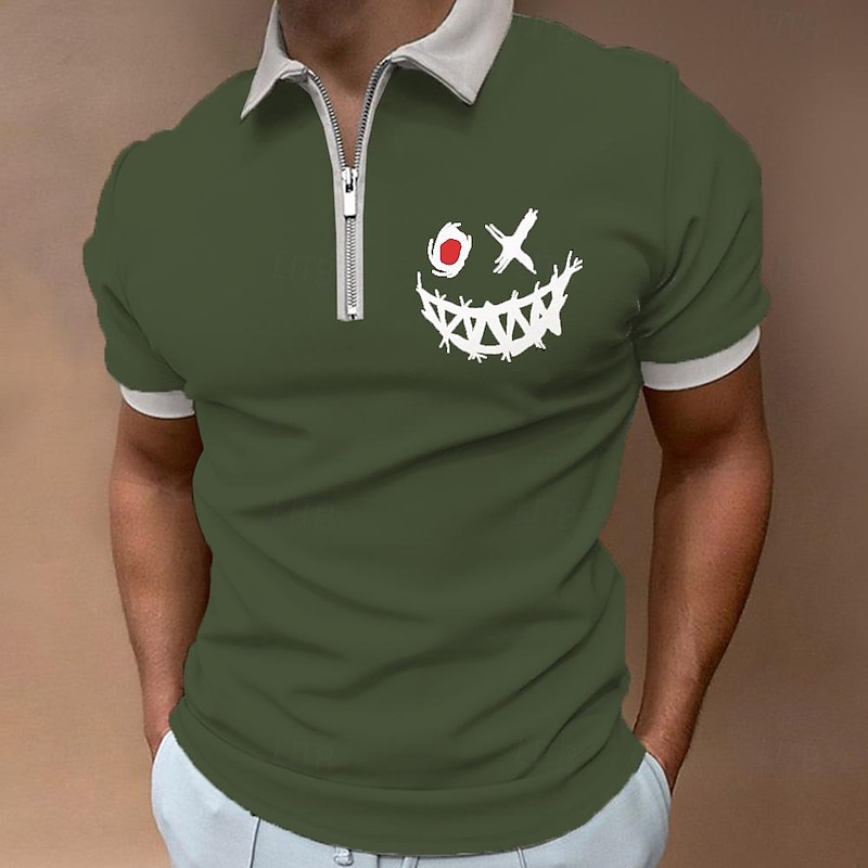 Men's Smile Face Polo Shirts Short Sleeve Polo Shirts Turndown Casual Casual Daily Sports Holiday Print Spring & Summer Black Green Light Blue4