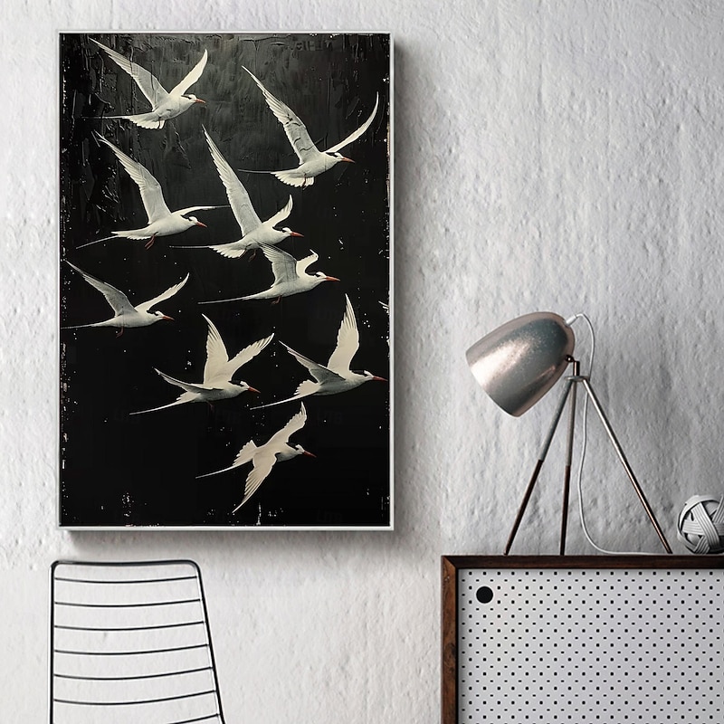 Handmade Oil Painting Canvas Wall Art Decor Original White Bird Painting Abstract Animal Painting Home Decor With Stretched Frame Without Inner Frame Painting4