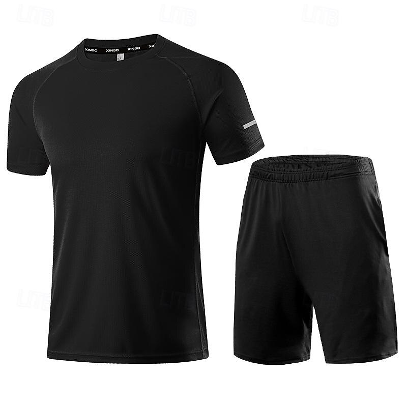 Men's Running T-Shirt 2 Pack Short Sleeve Tee Tshirt Casual Athleisure Solid Colored Quick Dry Soft Breathable Gym Workout Walking Jogging Sportswear Activewear Hemp gray Black White3