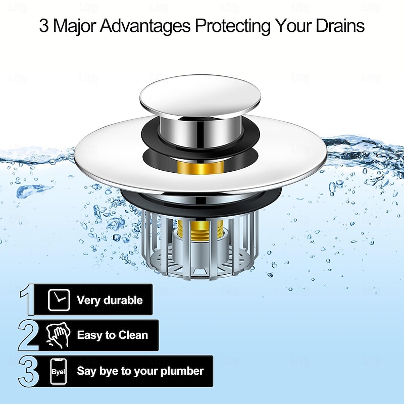 Bathtub Stopper Shower Drain Hair Catcher, Pop-up Tub Stopper with Strainer Bathroom Drain Plug Drain Protector for 1-1/2 to 1-3/4" Bath Drain Hole4