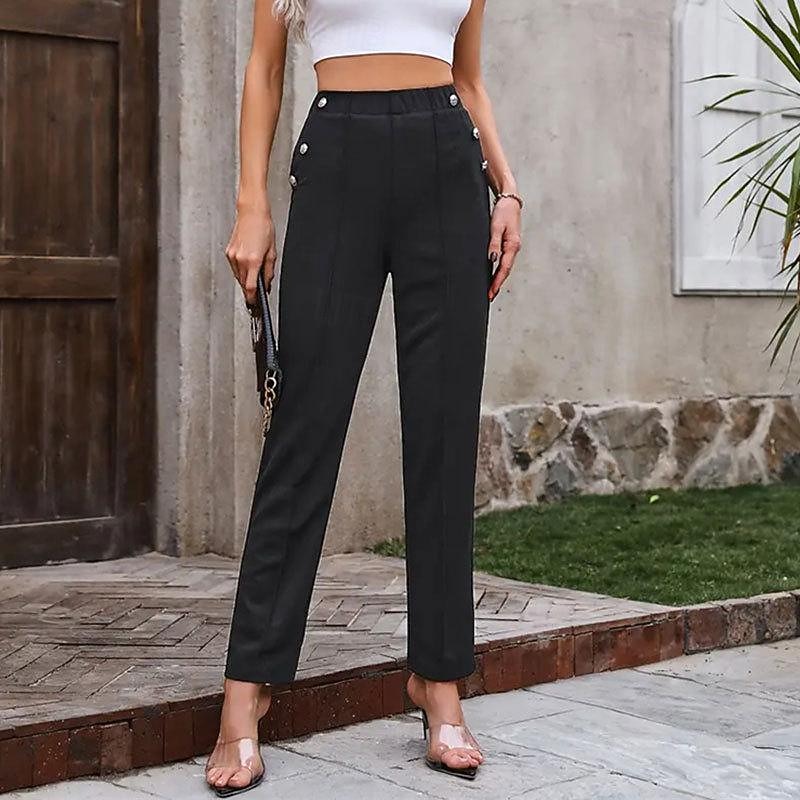 Women's Dress Pants Casual Daily Long Plain Breathability Comfortable Micro-elastic Work Daily Wear Black Spring & Summer Regular Fit