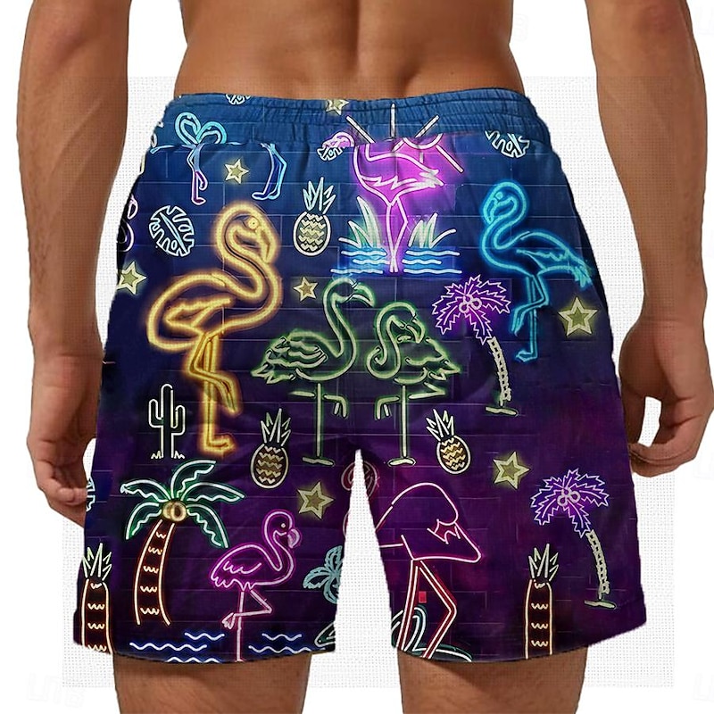 Men's Flamingo 3D Print Neon Swim Shorts Board Shorts Swimming Trunks Mid Waist Fashion Streetwear Designer Casual Daily Holiday Pocket Drawstring Elastic Waist Designer Clothing Apparel2