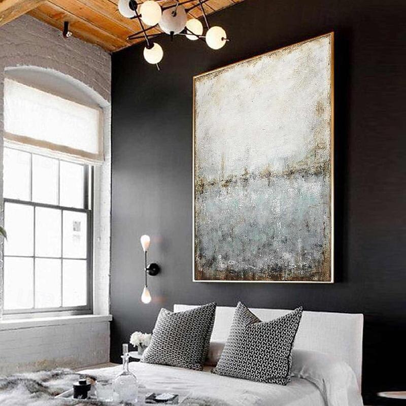Minimalist Abstract Mountain Painting hand painted Extra large Landscape foil painting wall art gray gold canvas painting on canvas large wall art abstract painting for Living room painting2