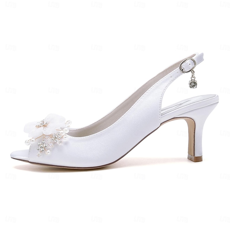 Women's Wedding Shoes Sandals Ladies Shoes Valentines Gifts White Shoes Wedding Party Daily Wedding Sandals Bridal Shoes Bridesmaid Shoes Rhinestone Satin Flower Chunky Heel Peep Toe Elegant Fashion3