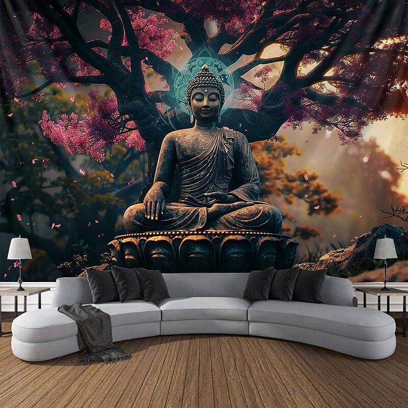 Boho Buddha Tree of Life Hanging Tapestry Sacred Wall Art Large Tapestry Mural Decor Photograph Backdrop Blanket Curtain Home Bedroom Living Room Decoration3