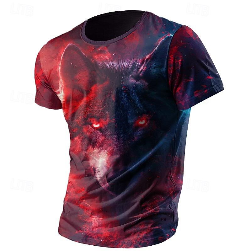 Men's Animal Wolf Flame T Shirt Short Sleeve T shirt 3D Print Crew Neck Shirt Fashion Designer Galaxy Street Sports Outdoor Black 1 Black 3 Black 2 Summer Spring Clothing Apparel S M L XL XXL XXXL3