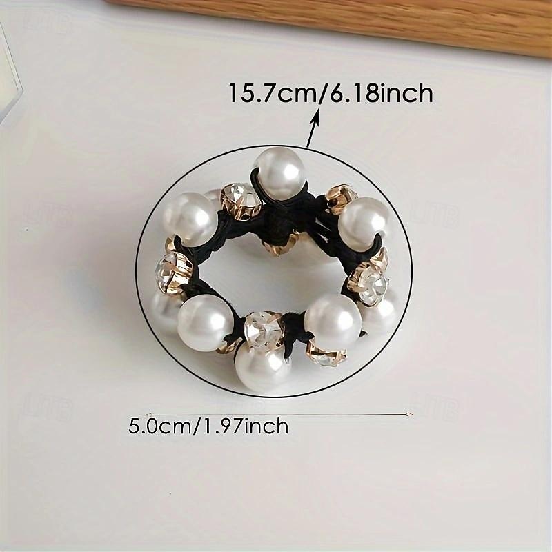Vintage Glam Scrunchie Set - Faux Pearl & Rhinestone Detail, Comfort Hold for Trendy Hairstyles4