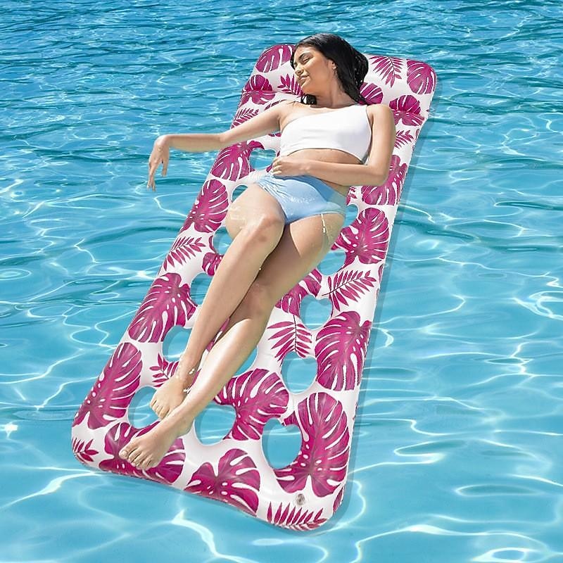 Water Multifunctional Leaf Floating Row Recliner Inflatable with Cup Drag Recliner Floating Bed Inflatable Floating Row After Inflation 140 * 92 * 64cm3