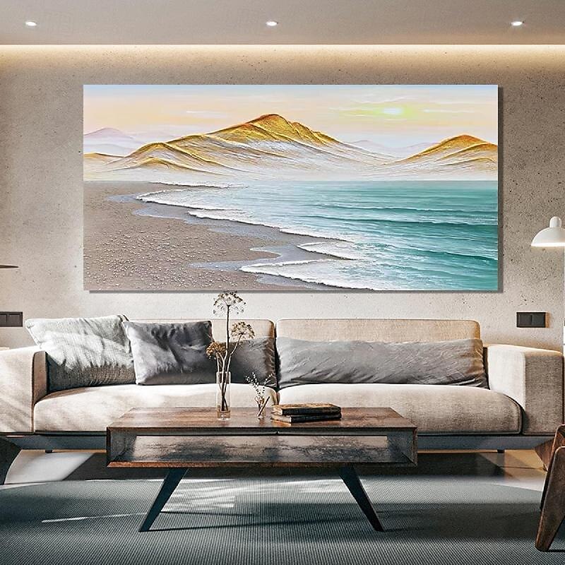 Large gold mountain oil painting handmade ocean mountain sunset painting  Rizhao Jinshan bedroom hanging painting natural painting for home decoration handmade art gift Christmas gift3